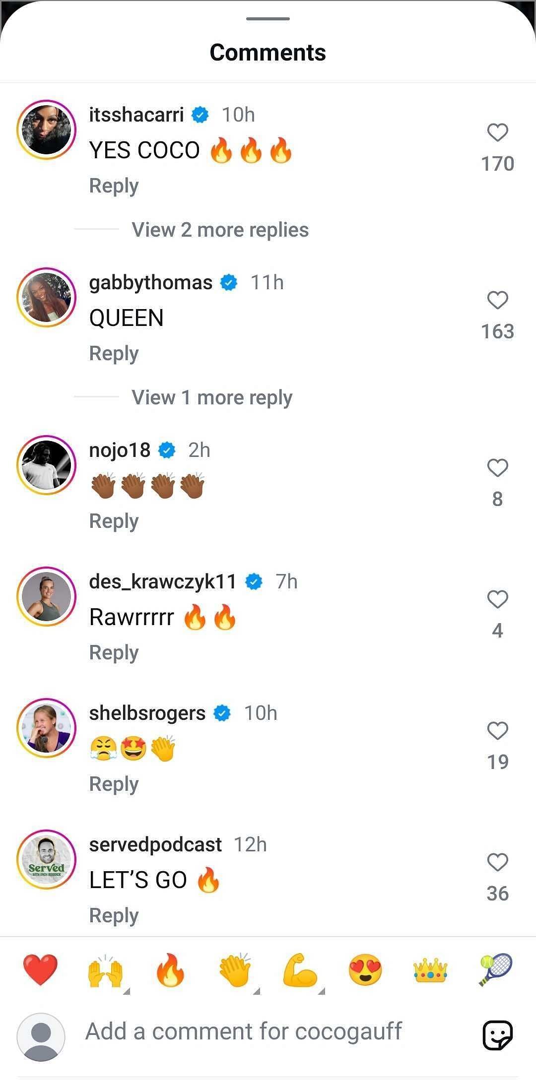 Noah Lyles' (nojo18) comment on Coco Gauff's Instagram post following her 2025 Italian Open semifinal win (Source: Instagram/cocogauff)